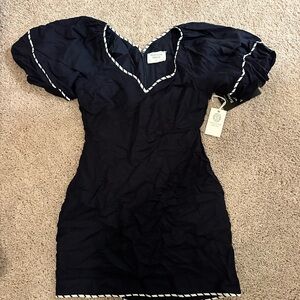 Elegant Navy Mini Dress with Puff Sleeves NWT